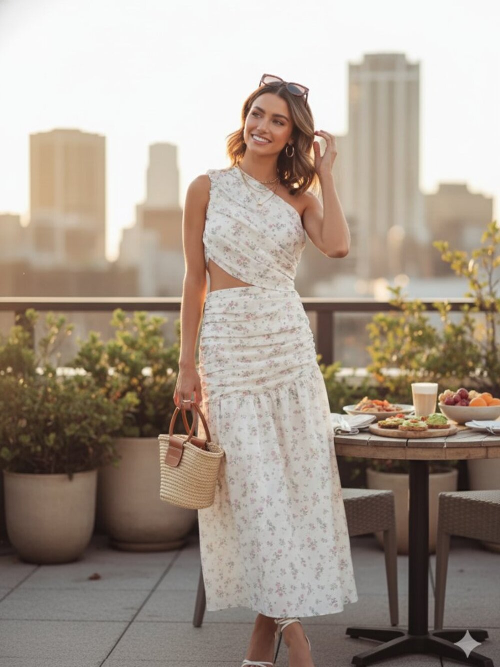 NEW AROSE STUDIO Soleil One Shoulder Ruched Bodice Maxi Dress
